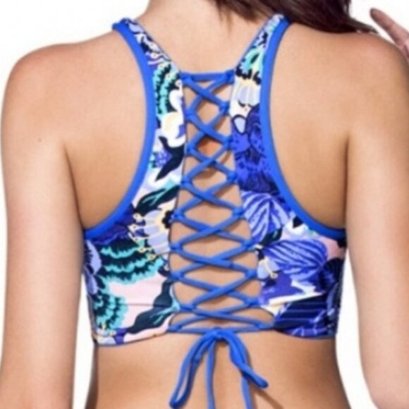 Maaji Blue Floral Reversible Bikini Top Size Large - Picture 9 of 9